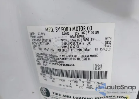 2013 Ford F-150 Xlt из США, поврежденный, VIN 1FTFW1CF6DFB38384